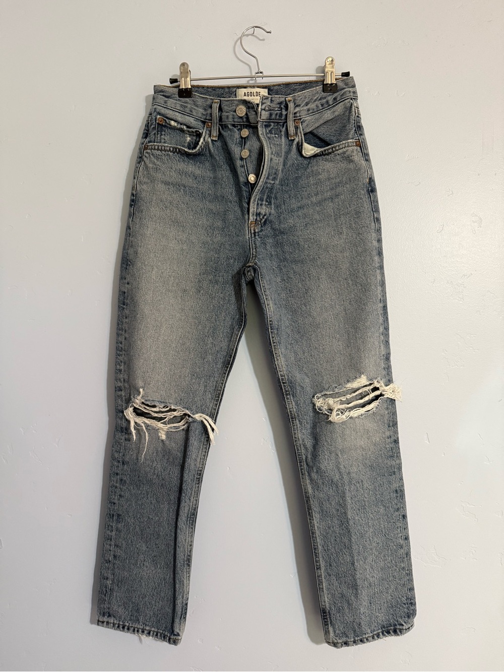 AGOLDE High-Rise Distressed Straight Jeans Cropped Organic Cotton